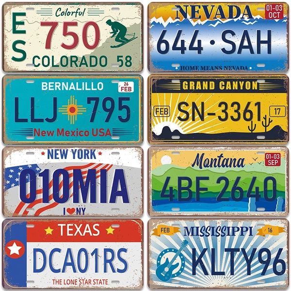 2023 American States Metall Malerei Nummernschild Blechschilder Vintage Poster Kalifornien Florida New Jersey Texas Hawaii Metallplatten Pub Club Bar Wanddekoration 15x30 cm