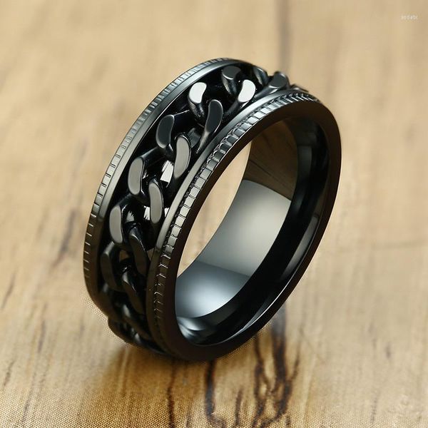Ringos de cluster Tobilo 2022 Moda Black Chain Wedding Ring for Men Punk vintage vintage aço inoxidável jóias de jóias giratórias