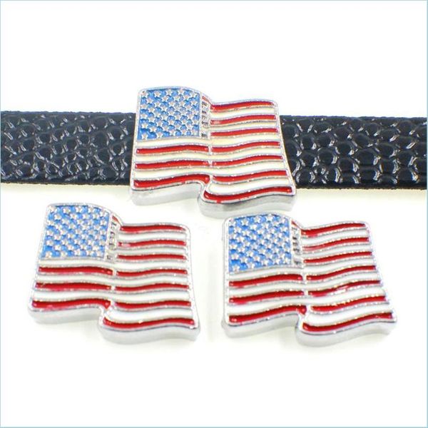 Charms Wholesale 8mm American Flag Slide Charms Fit for Diy Leather Wrist Bracelet Jóias de moda 1185 E3 Drop Delivery 2021 FIN DHL0B