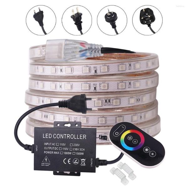 Streifen 110V 220V LED-Streifenlicht RGB 60LED/M Fernbedienung Full Touch Kit Wasserdichtes Band Home Dekoration EU US UK AU Kits