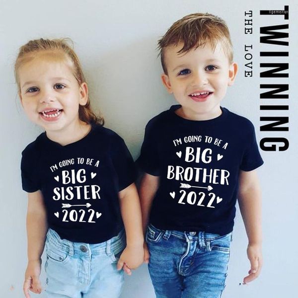Camisas promovidas a irmã mais velha Irmã/irmão 2022 Crianças Camiseta de verão Crianças de manga curta Tops Tops Garotas Roupas de camiseta meninos