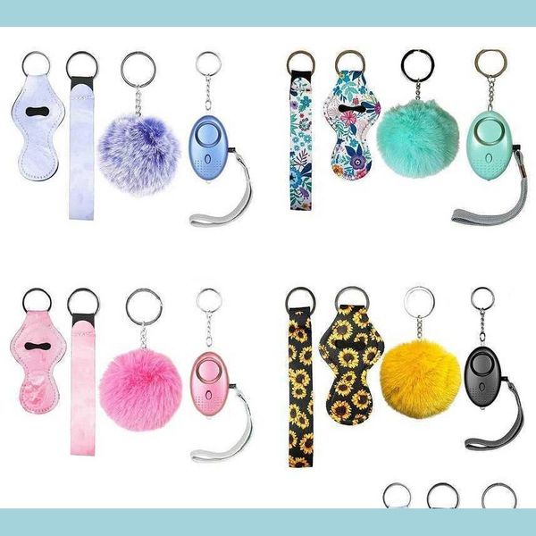 Anahtarlıklar 7 Renk Moda Savunma Anahtarlık Seti Ponpom Alarm Anahtarlık Ruj Tutucu ve Bileklik Kadın Erkekler Kendi Keychainshop DH26A