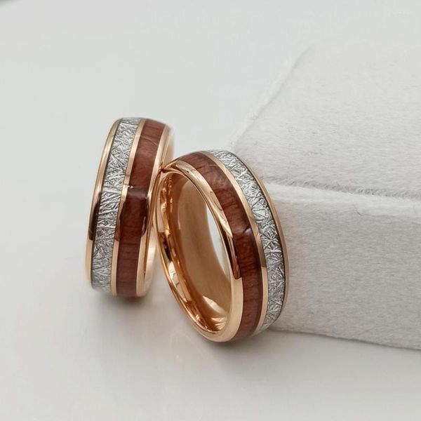 Anéis de casamento carboneto de tungstênio de madeira de ouro rosa para mulheres e homens conforto Fit Band Alliance 8mm Jóias para dedos dos dedos