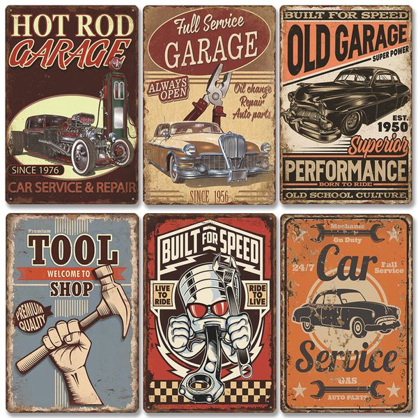 Poster garage classico Segno di pittura in metallo vintage Servizio auto Servizio di stagno Segni di lata