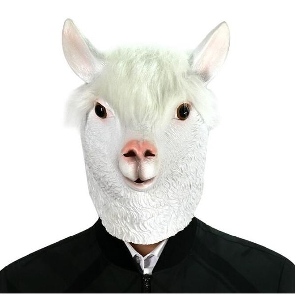 Máscaras de festa máscara de festas de halloween máscara de lama com capuz de alpaca cos cops adereços de cavalo cabeça alpaca cabra acessórios de brinquedos 220915