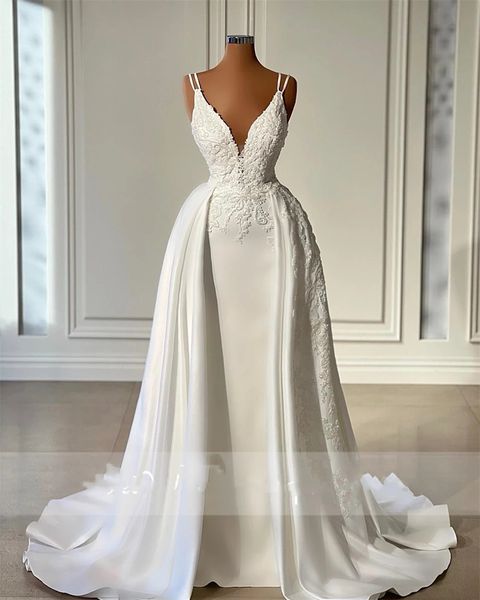 Vestido de casamento sereia princesa 2023 trem destacável renda apliques com decote em v vestidos de noiva novia