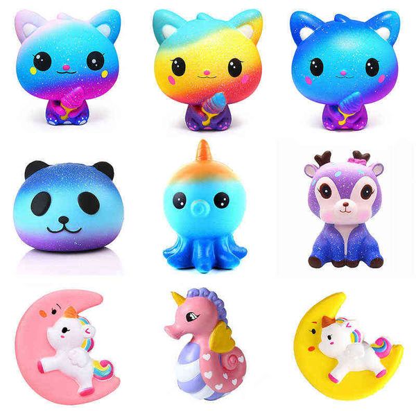 Weihnachtsspielzeug liefert Kawaii Cartoon Galaxy Cute Deer Squishy Cat Jumbo Slow Rising Scented Squeeze Toys Neuheit Geschenk für Kinder Geschenke 0914