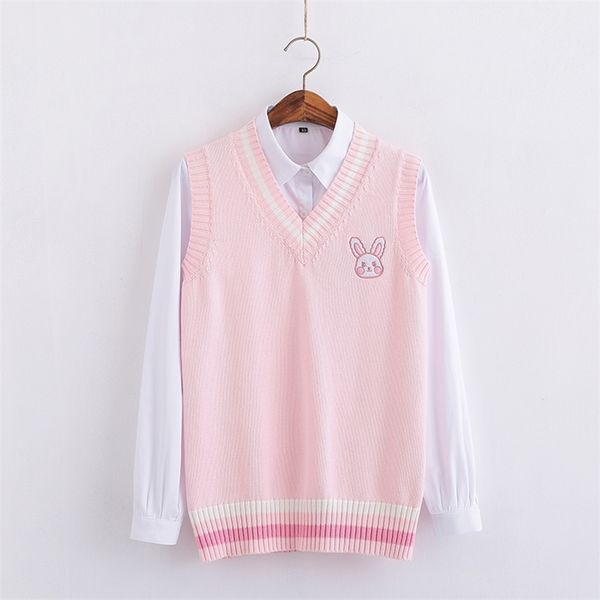 Maglia da donna Tees Rosa Piccolo coniglio Modello di ricamo Maglione gilet liceo pullover in maglia in stile giapponese 220915