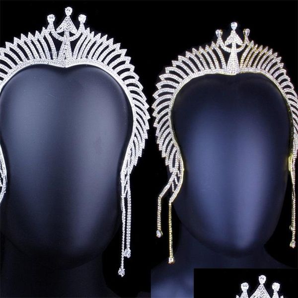 Tiaras Queen Crown Fl Rhinestone Crowns Trident For Girls Girls Tasel Lusso Tesana di testa di testa in scena Play Chiesa 1365 D3 Drop Deli Dh7lv