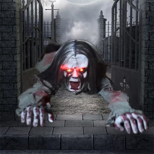Decoração de festa Scary Halloween rastejando Ghost Electronic Creepy Bloody Eye com zumbi LED Prop R4N2 220915