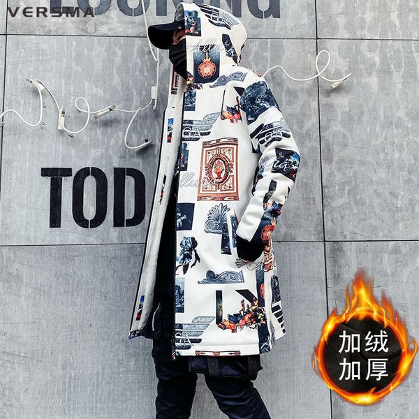 Miscele di lana maschile versma giapponese harajuku stampato da uomo vintage cappotto con cappuccio da soprabito da uomo hip hop hop inverno abbigliamento gotico uomo 5xl goccia 220915