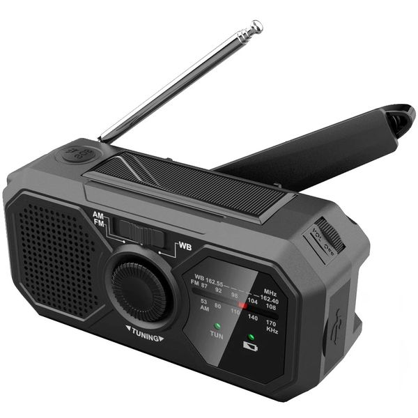 Tragbares Radio FM AM SW-Empfänger, unterstützt Solar-Handkurbel, Dynamo, Aufladen, LED-Taschenlampe, Powerbank, SOS-Alarm