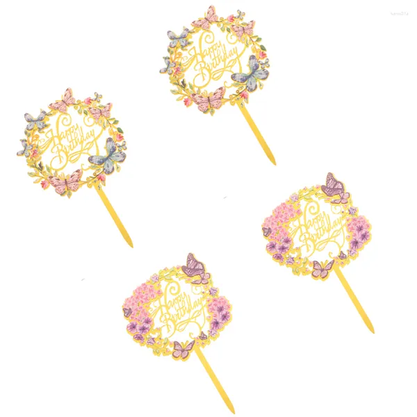 Abastecimento festivo 4pcs Butterflies Cupcake Toppers Decorações de bolo de aniversário decorativas