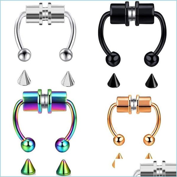 Nasenringe Ohrstecker Edelstahl Magnetischer Falscher Nasenring Fake Piercing Hufeisenringe Künstliche Legierung Nasen Hoop Septum Für Frauen Dhn7U