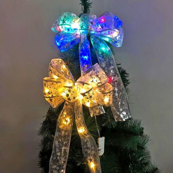 Decorações de Natal Bobs fita com luzes LED Bowknot para o ano da árvore Janela de parede para casa Ornamentos 220914