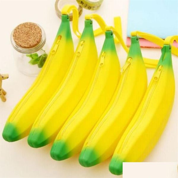 Astucci per matite Carino Kawaii Gel di silice Banana Astuccio per matite Creativo Novità Bella gomma per bambini Penna Invia per bambini Ragazza Ragazzo Cancelleria Drop D Dhkj2