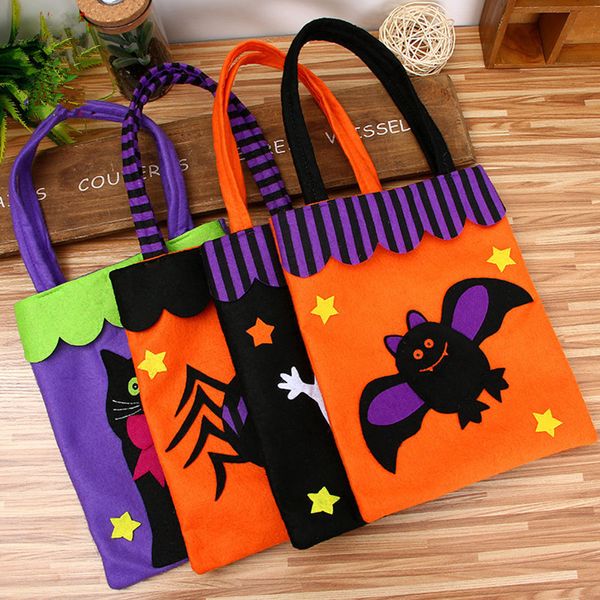 Halloween Süßigkeiten Tasche Kürbis Handtasche Hexen Geist Schwarze Katze Geschenk Tragetaschen Vlies Cartoon Aufbewahrungstasche Festival Handtaschen Dekoration 6 Farben