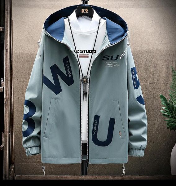 Winter Spring Spring Jaqueta azul masculina Coats com capuz de primavera estilo casual Plus Velvet Trend Hip Hop Streetwear Zipper masculino Fashion 2023 Tide Brand Designer Clothing