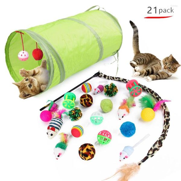 Cat Toys Toy 21pcs/Set Flotsable Tunnel Fun Bell Feale Peame Shape Pet Kit Kit Kiten Dog Interactive Play Suppors