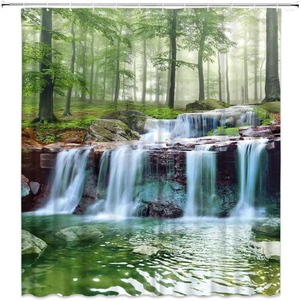 Tende da doccia Scenic Cascata Tenda Natura Verde Foresta Albero Spa Acqua Lago Paesaggio Misty Jungle Bagno Tessuto in poliestere