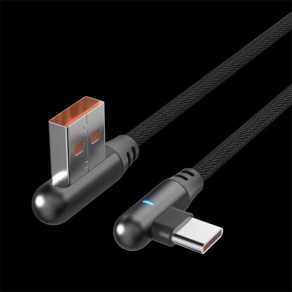 Cabos de qualidade de 90 graus 3ft USB C Tipo-C Charagem r￡pida com a luz LED