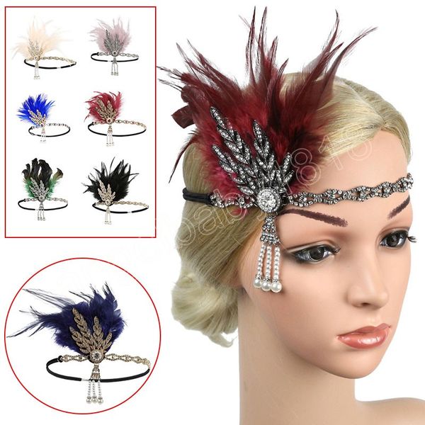 Haarschmuck Schwarz Strass Perlen Pailletten Haarband Party Kostüm Zubehör Kopfschmuck Frauen Flapper Feder Stirnband