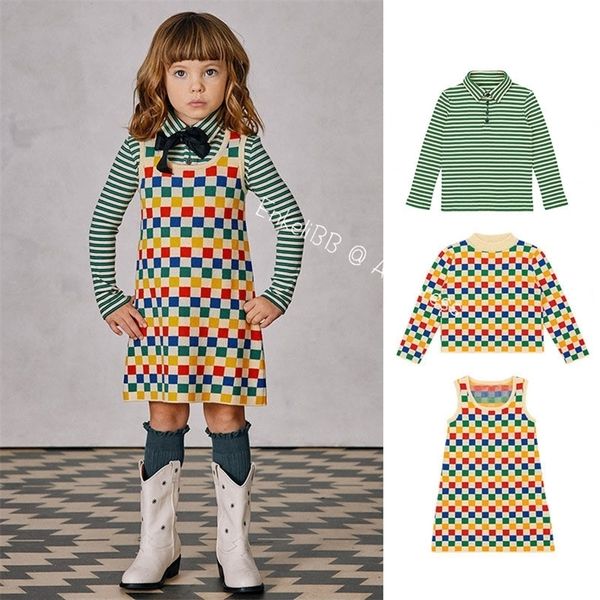 Комплекты одежды Enkelibb Vintage Стильная детская футболка для девочек и платья, соответствующая дизайнеру Mp Designer для осенней зимы 220915