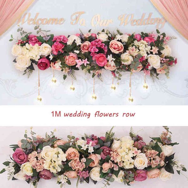 Faux Floral Greenery Hochzeit künstliche Blumen Reihe für Wand geschwungene Tür Heimdekoration T-Station Straße zitierte gefälschte Blume Fenster Shop Dekor Weihnachten J220906