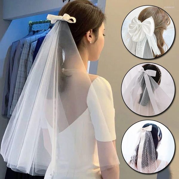 Copricapo Fiocco Velo Fermaglio per capelli Accessori da sposa da sposa Donna Semplice corto copricapo in tulle Accessorio per fotografia