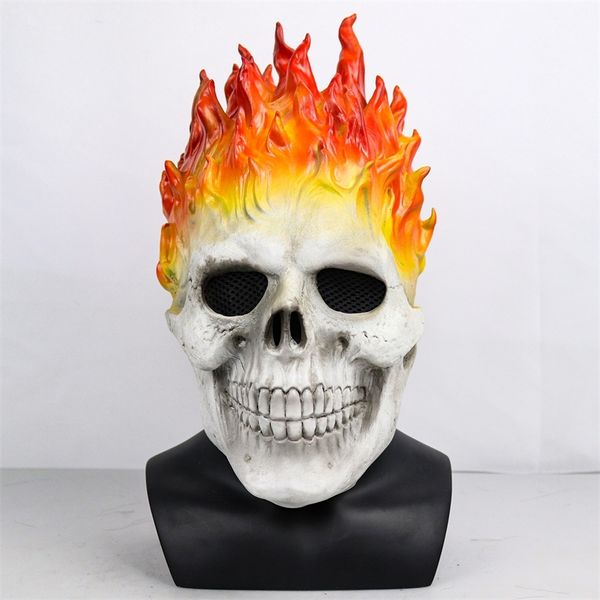 Maschere per feste Bulex Halloween Ghost Rider Fiamma rossa e blu Maschera con teschio Horror Fantasma Maschere a pieno facciale in lattice Costume cosplay Puntelli 220915