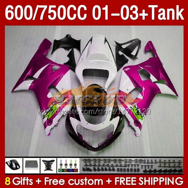 Inje￧￣o Rosa Branco Molde Tanque de Suzuki GSXR750 GSXR-750 GSXR600 750CC K1 2001 2002 2003 152NO.97 600CC GSXR-600 01-03 GSXR 750 600 CC 01 02 03 OEM Fairing