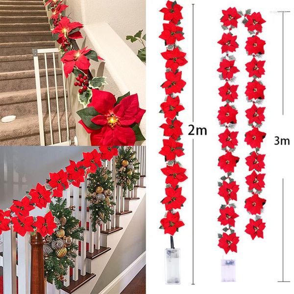 Weihnachtsdekorationen 10/20LED Weihnachtsstern Blumen Girlande Lichterketten Weihnachtsbaum Ornamente Indoor Outdoor Home Decor