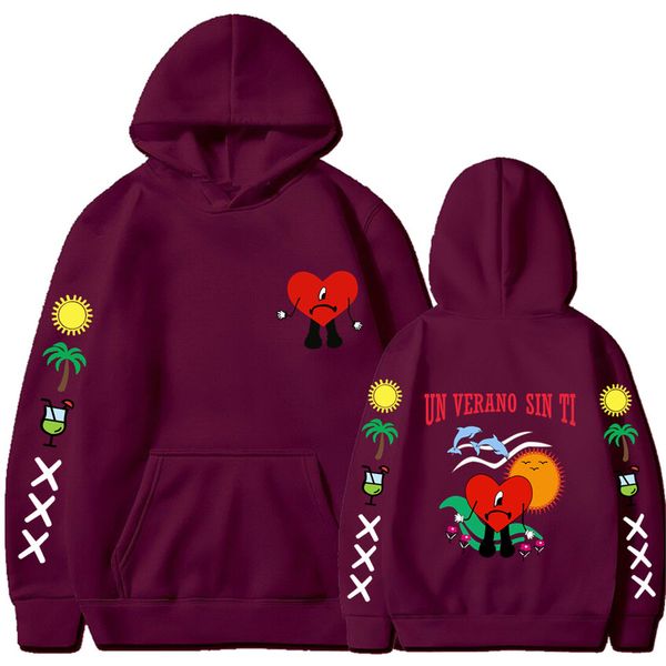 Moletons masculinos Moletons Bad Bunny UN VERANO SIN TI Gráficos Dupla Face Impressão Hoodie Mulheres Oversized Unissex Pulôver Streetwear Casacos 667