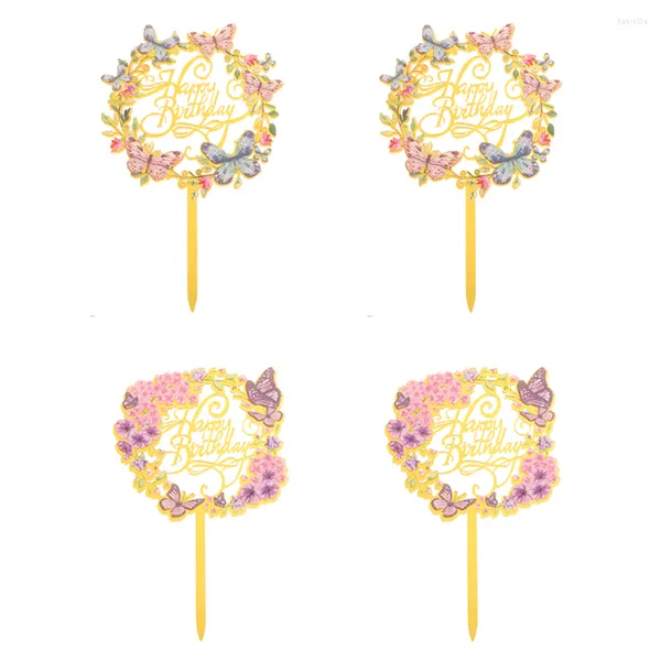 FESTIVOS FESTIVOS 4PCS FESTA DE FESTA DE BINDERNY TOPPERS TOPPERS ACRYLIC Cupcake Flower Insert