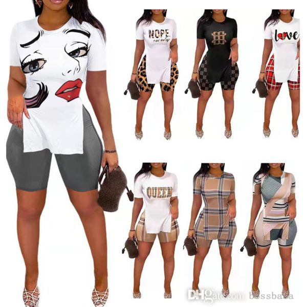 2023 Yaz Trailtsuits Kadınlar İki Parça Set Mektup Baskı Üstleri Maç Baskı Kısa Pantolon Moda Setleri Düzensiz Kadın Giyim