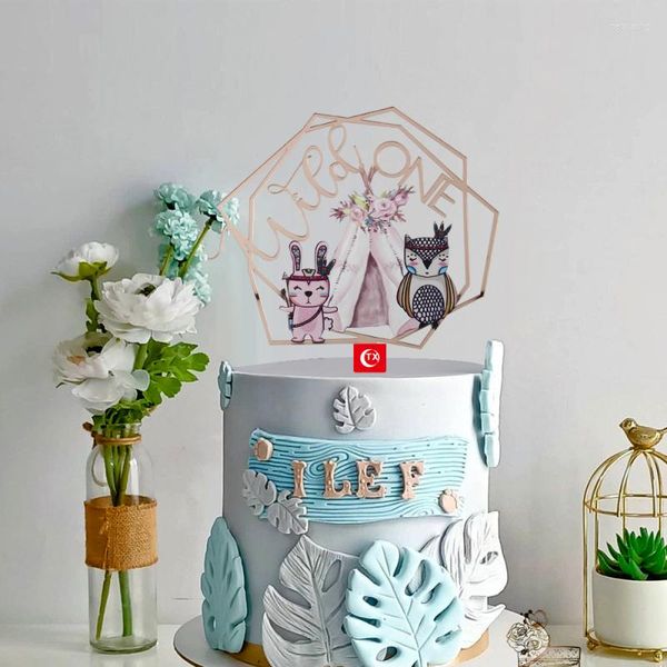 Forniture festive Topper per torta con animali selvatici Bandiere acriliche dipinte per feste di compleanno per bambini per decorazioni da forno per bambini