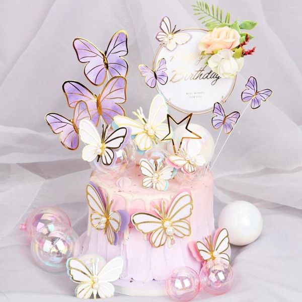 Party liefert farbenfrohe Pailletten Butterfly Cake Topper alles Gute zum Geburtstag Dekoration Babyparty Geschenke Dessert Hochzeitdekoration