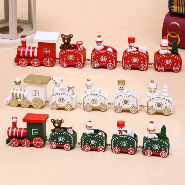 Decorações de Natal 6style Ornamentos de trem de madeira alegre para a mesa de casa Noel Navidad Xmas Gift Toy Ano 2022