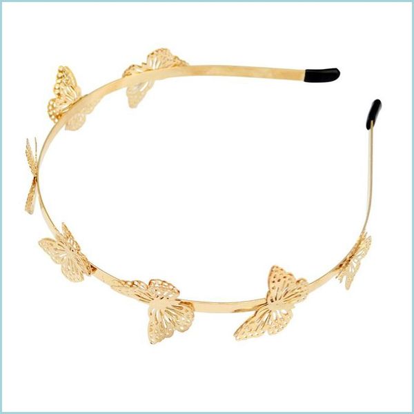 Stirnbänder Neue Großhandelspreis Mode einfache goldplattierte Schmetterlingsform Haarbandhaarschmuck für Mädchen Accessoires 1370 D3 Drop Deli DH8RO