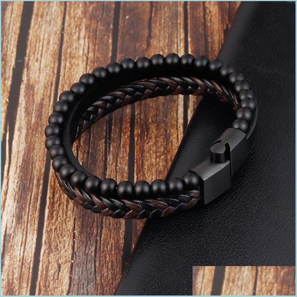 Bangle Bangle Fashion Natural Stone Magnetic Button Leather 21 см плетеная браслет мужская титановая стальная ювелирные изделия Хороший подарок 3418 Q2 Drop Dhqbv