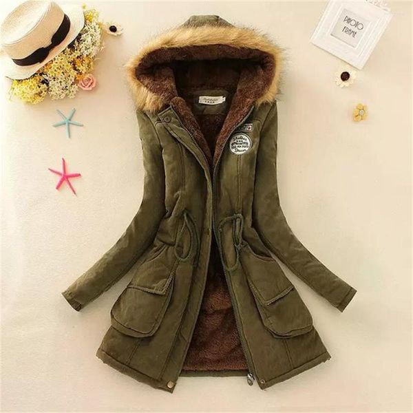 Trench da donna Inverno Ispessito Piumino Jack Taglia grande Cappotto imbottito in cotone con cappuccio Collo in pelliccia Corda di pelo di agnello Casual Colore caramella Caldo