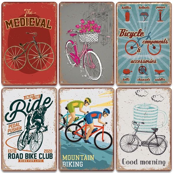 Retro Bicicleta Poster Metal Pintura Metal Placa de lata Placa Vintage Mountain Biking Sinais de metal de parede Decoração de decoração para rodo