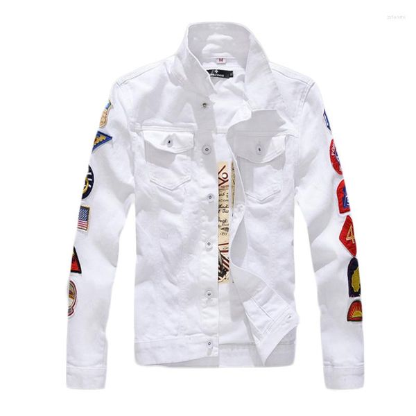 Giacche da uomo uomo cappotto Slimt -coat in forma per bianco Design semplice Cowboy Casual Patch Denim Pure Color Fashion Autunno