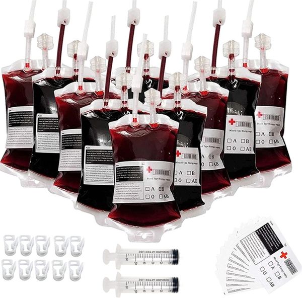 Decoração de festa 20 pacote decorações de halloween bolsa de sangue para recipientes reutilizáveis ​​de bebidas Halloween/vampiro/parte tema da festa de adereços de enfermagem favores 220915