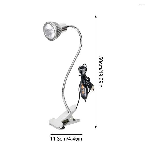 Tischlampen LED -Cliplampe Flexible 3 Level Farben Leichte verstellbare Aluminiumlegierung warm warmes Metallweichrohrbett -Klemme Schreibtisch