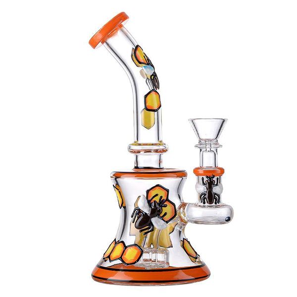 Narghilè da 7 pollici Narghilè Bee Style Oil Dab Rigs Bong in vetro inebriante Beaker Bong 5mm Pipa ad acqua per fumo spessa 14mm Giunto femmina