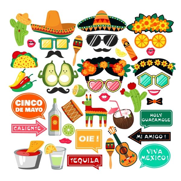 Decora￧￣o do partido Fiesta mexicana PO Booth Props Cinco de Mayo Birthday Halloween Eve S Supplies 220915