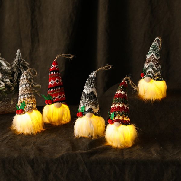 Decorações de Natal Decoração de tecido leve pingentes de árvore de árvores pequenos malhas de malha luminosa boneca sem rosto Decoração de natal 220914