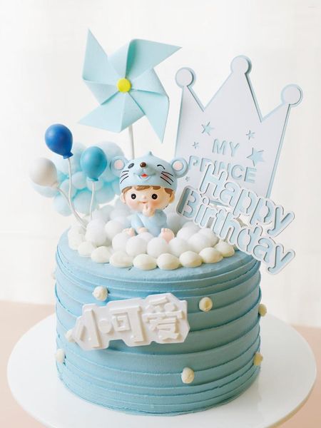 Articoli per feste Cartone animato simpatico topo Torta dello zodiaco per la festa dei bambini Decorazione del giocattolo di compleanno del ragazzo Palloncino in resina colorata Girandola Cupcake Cottura