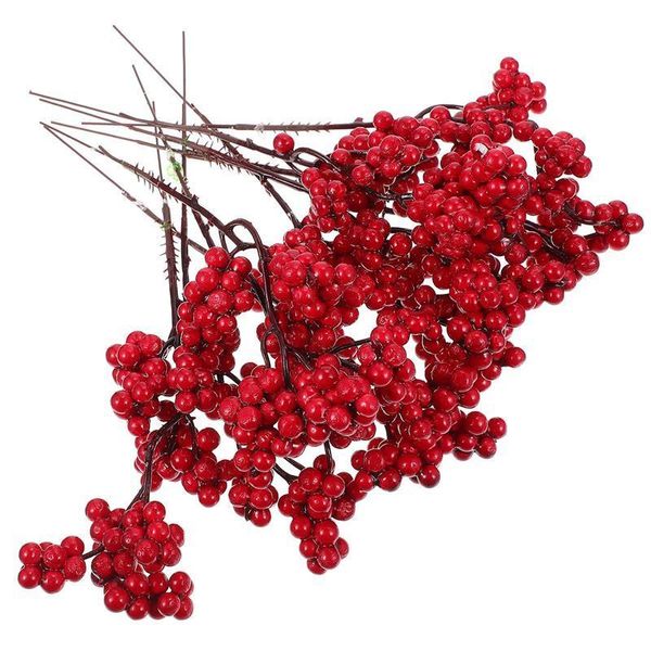 Faux Floral Greenery 10pcs Artificial Red Berries Hastes Picks Christmas Filizações de Holly para Grinaldas de Árvores Decoração de Festa de Casamento 220914